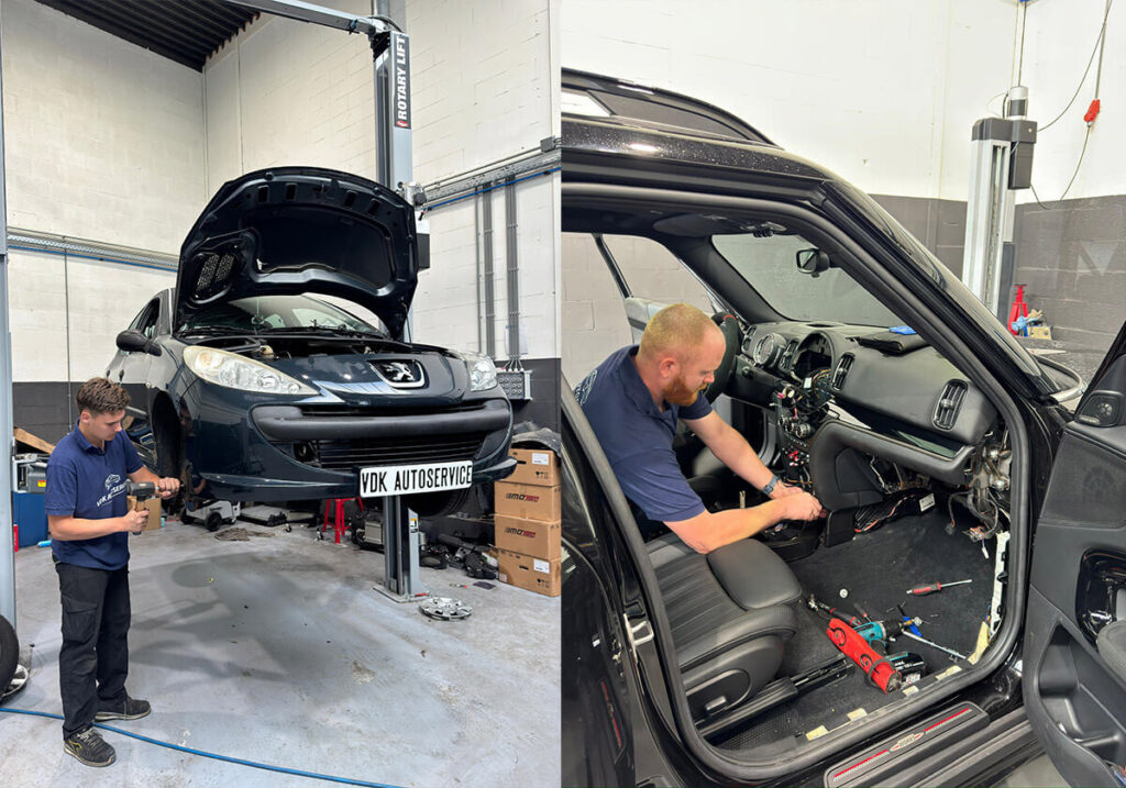 VDK-medewerkers werken aan onderhoud en reparatie van auto's